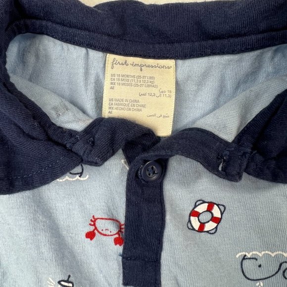 Infant Boy's First Impressions One Piece Romper Sz 18M. Nautical Whales Sailboat - Picture 3 of 4